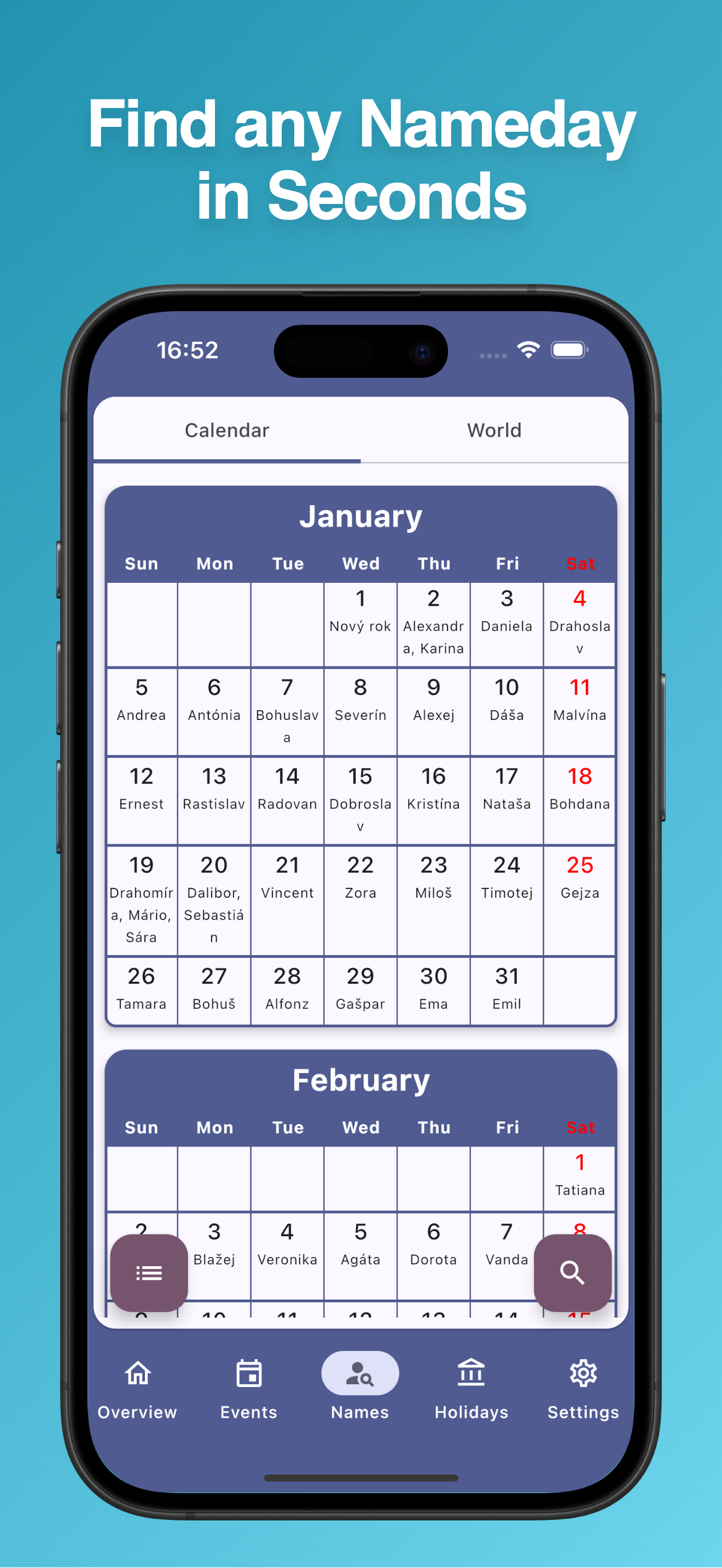 Important Dates app showing a scrollable event list and countdown details