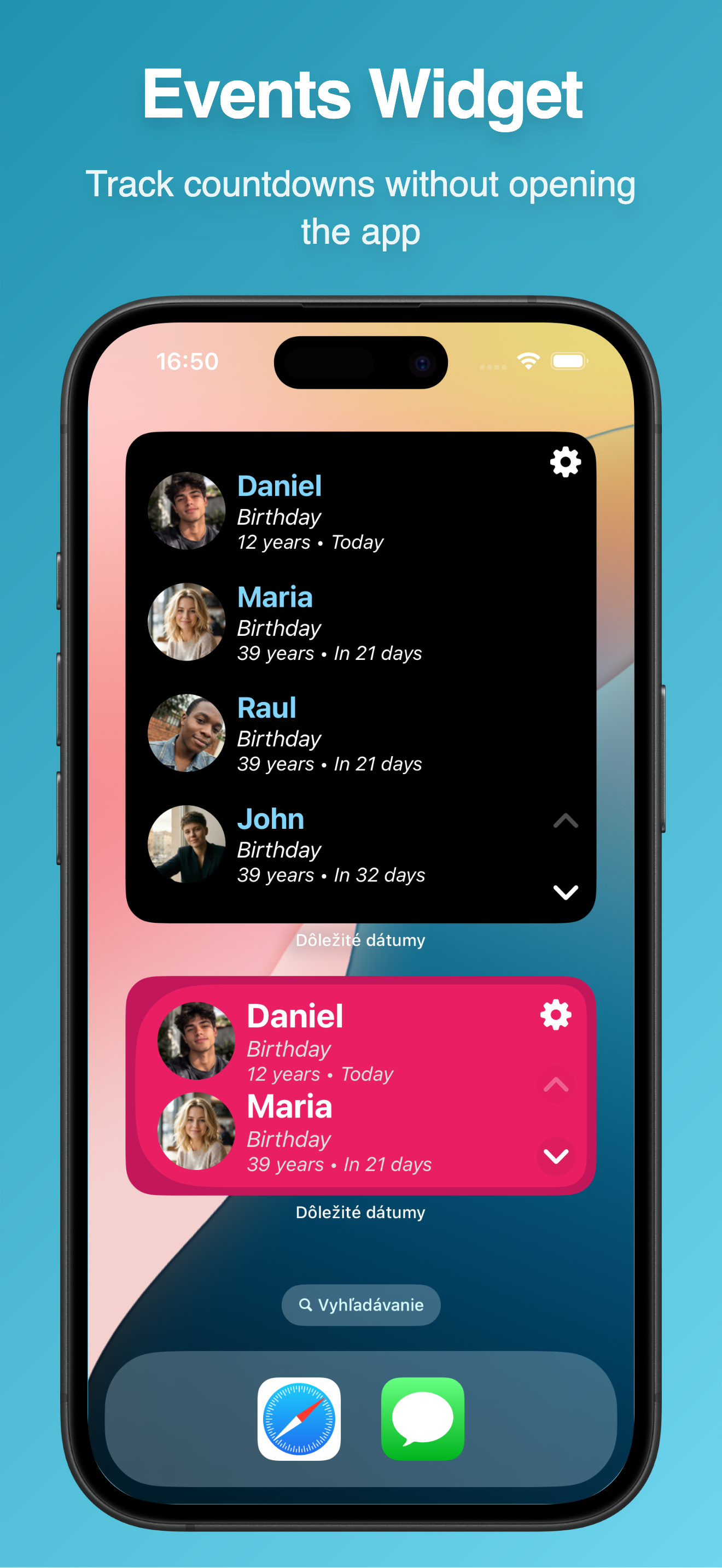 Important Dates app showing widgets, categories, or alternate calendar views